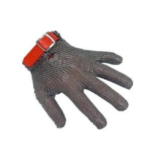 SS Metal Chain Gloves Medium Red Cuff